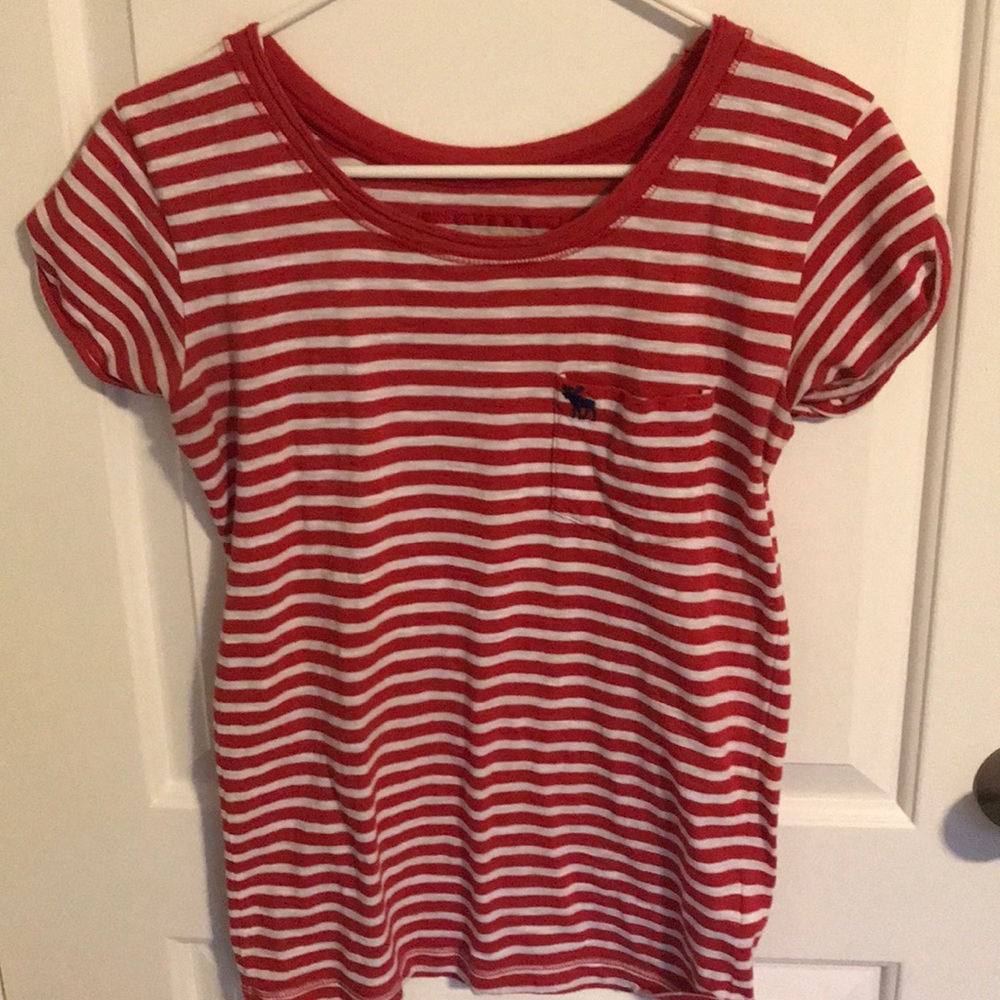 red and white striped Abercrombie and Fitch tee